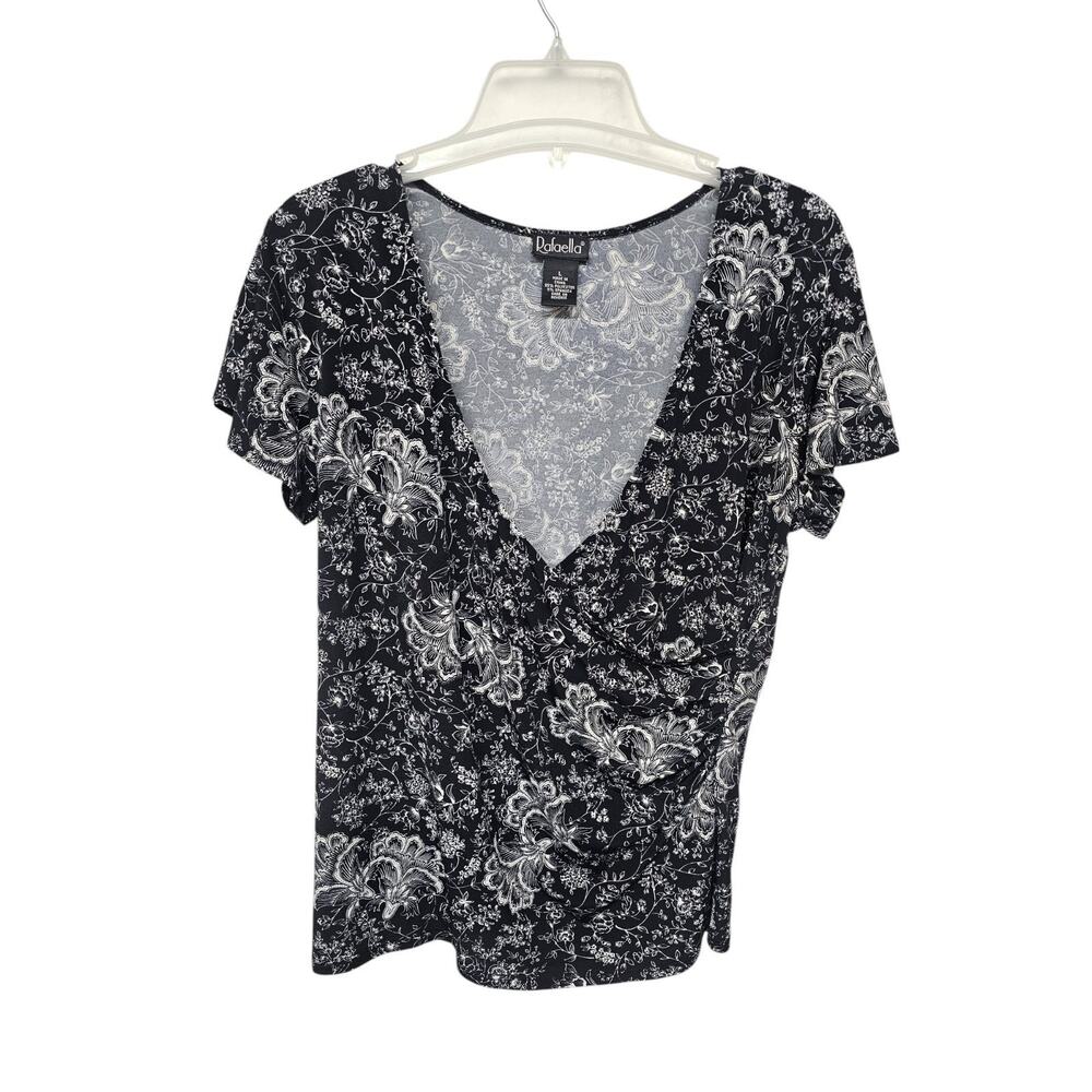 Rafael Women Faux Wrap Flutter Sleeve Top Sz Large Jersey Stretch Office